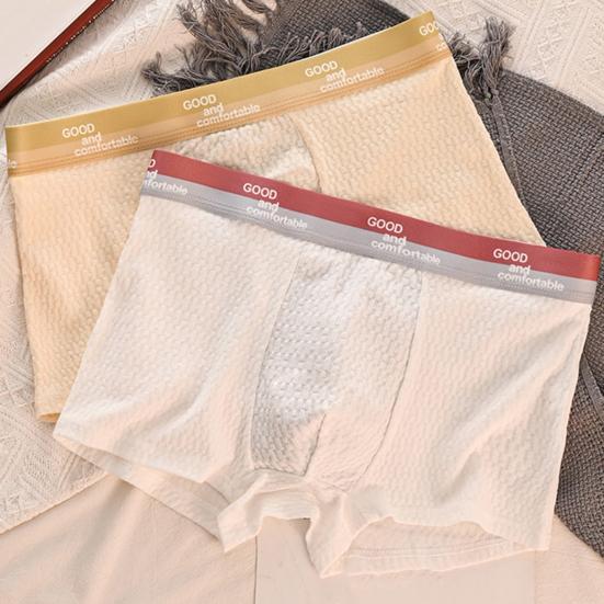 Herren-Boxershorts, mittelhoher Bund, elastischer Bund, Buchstabendruck, U-konvexe Shorts, atmungsaktiv, glatte Linien