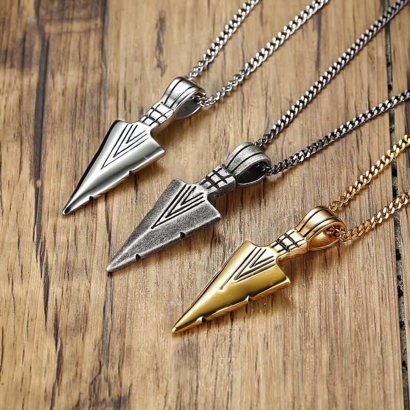 Heren Ketting, Pijlpunten Kunai Hanger, Roestvrij Staal Primitieve Stammen Speer Kettingen, Mannen Kunai Etnische Viking Ketting