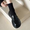 Round Head Versatile Retro Black Platform Small Leather Shoes Women's 2025 New Autumn French Thick Heel One-pedal Loafers