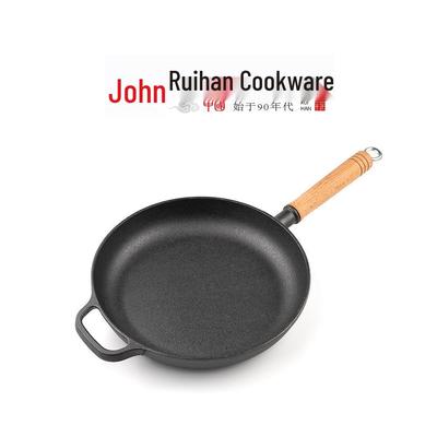 Antihaft-Gusseisen-Wok mit Holzgriff - Dicke Crêpe-, Eier- und Fleischbratpfanne