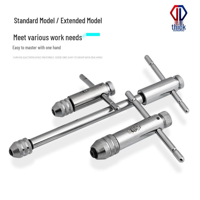 Adjustable T-Handle Ratchet Tap Wrench with Extended Rod for Threading
