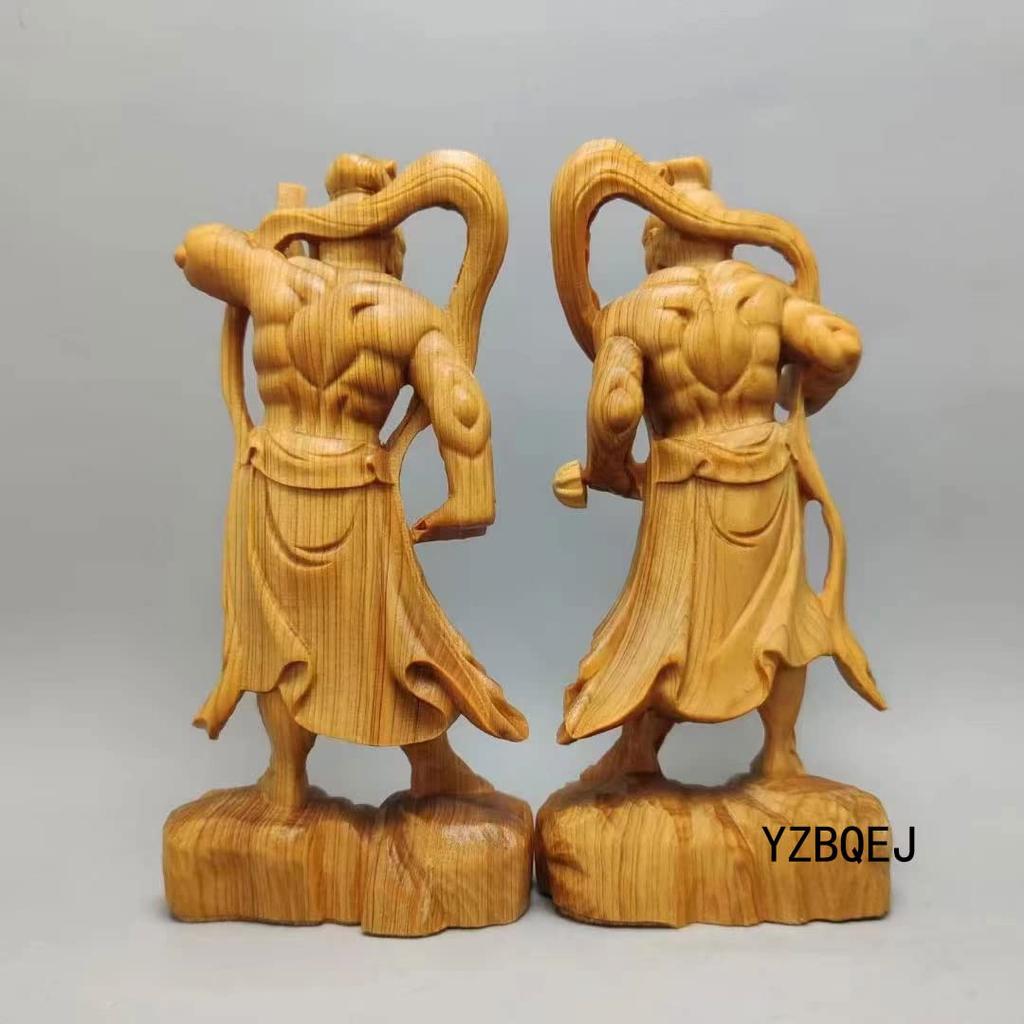 Pair of Natural Cliffwood Buddha Statues, Kongorikishi (Diva), 12cm Tall, Guardian Deities