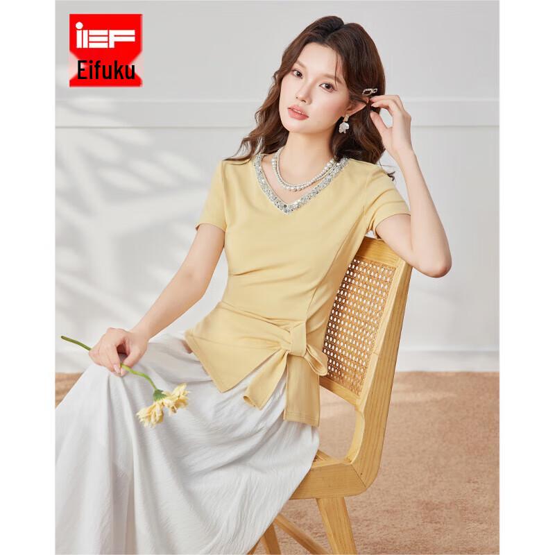 IEF Women s 2025 Summer French V-Neck Slim Fit Top L