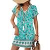 Women's Fashionable Floral Print V-neck Short Sleeved Pocket Casual Pullover Dress