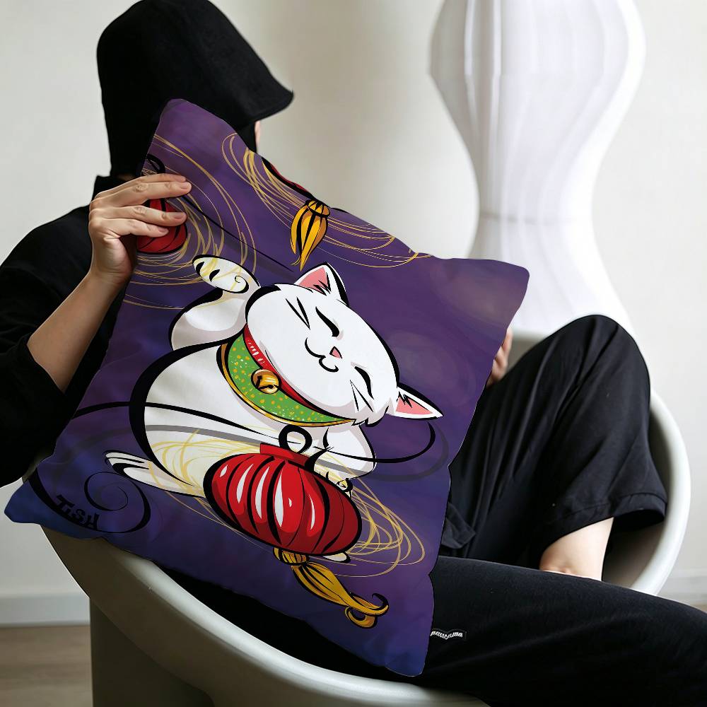 Maneki Neko Rich Luck Money Cat Personalized Pillow Cover Kids Bedroom Wild Party Decor Pillowcase kid Birthday shower Gift