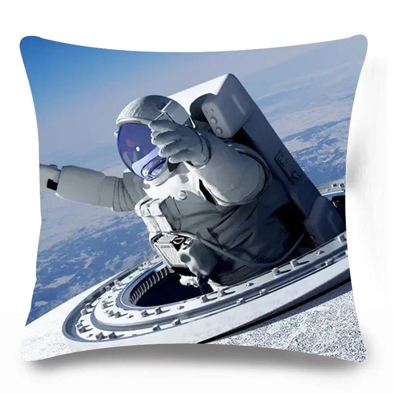 Home Lumbar Sofa Decorative Pillowcase Astronaut  Cosmic Planet Spaceship Cushion Cover