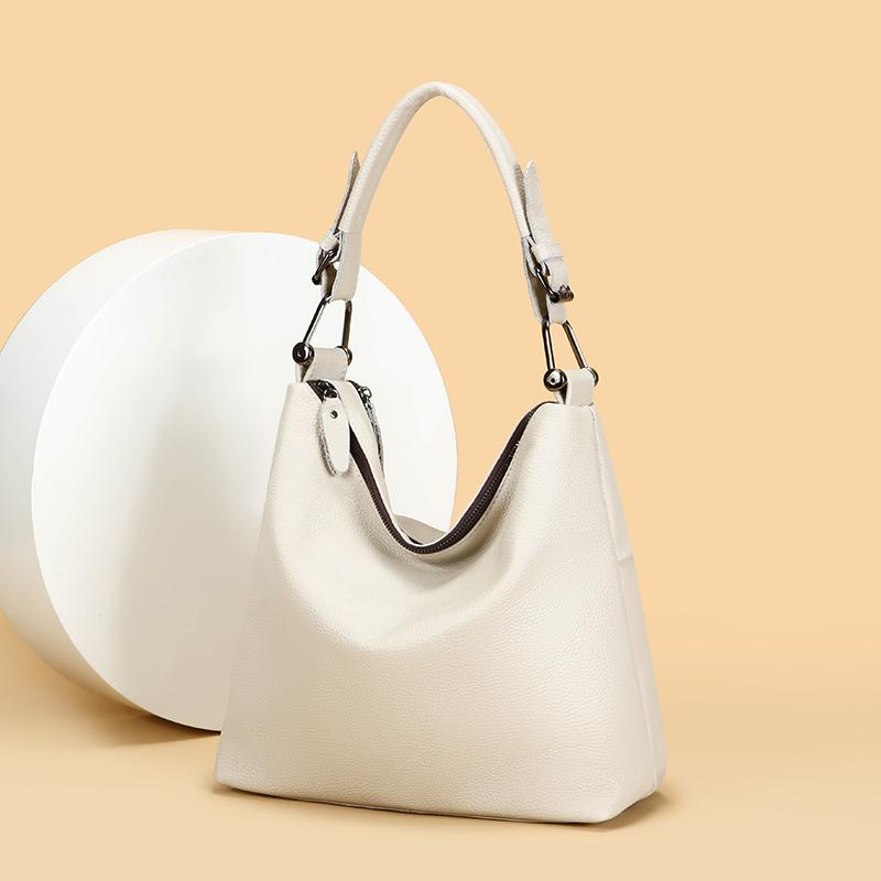 100% Genuine Cowhide Leather Tote Bag for Women Large Capacity Soft Shoulder Handbag Luxury Solid Color Sac
