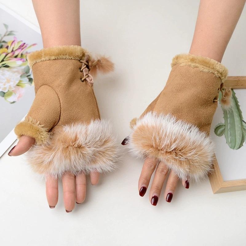 

Imitation Suede Half Finger Plush Gloves Suitable for Cute Women s Warm Elastic Rope Wrist Protection Christmas Glove Accessory хакі