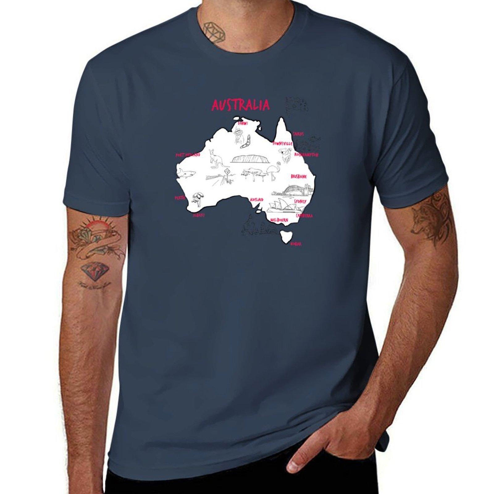 Map Of Australian Continent With Hand Drawn Places Eleunisexts And Cities Australia Map Tshirt Utility Casual Work Tshirt S