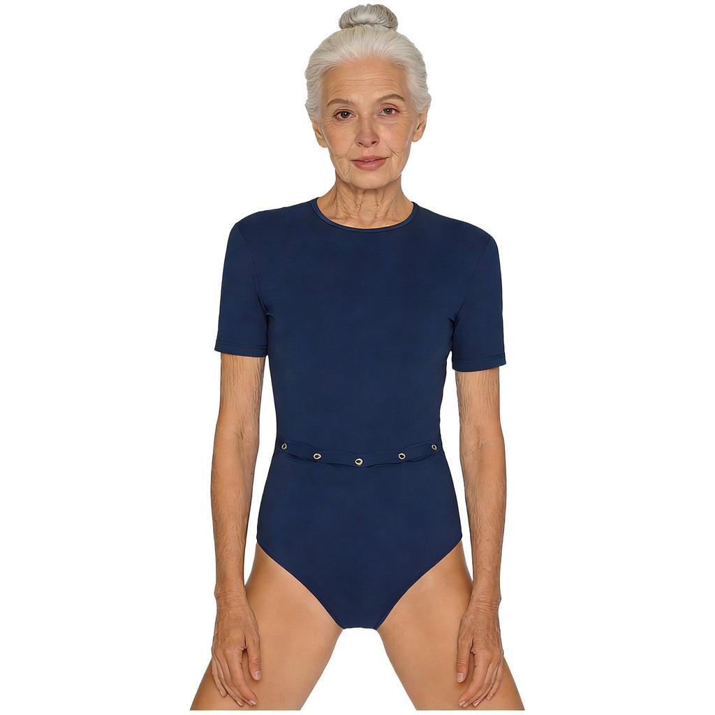 Damen Adaptiver Body Kurzarm Zugang für Ernährungssonde Druckknöpfe Bauchbereich Spezielle Bedürfnisse Jumpsuit