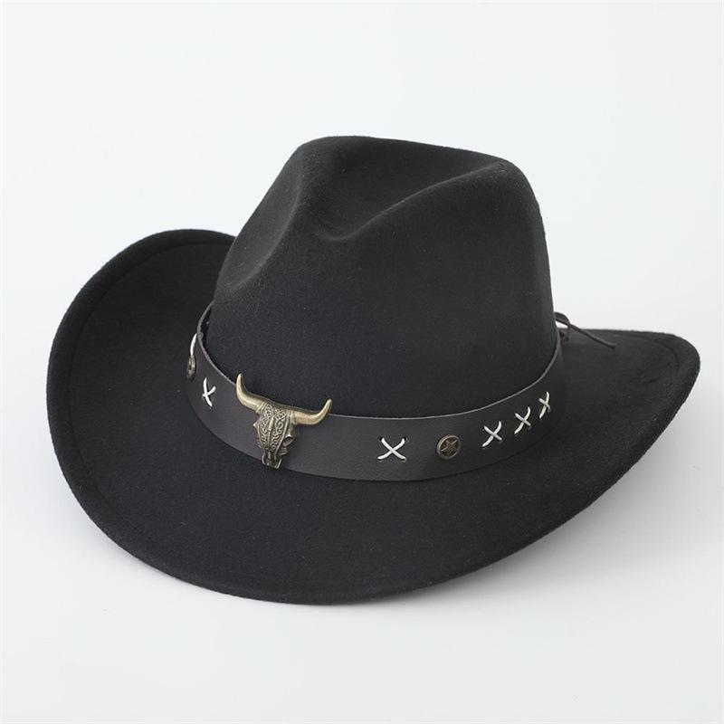 Hot-selling top hat, ethnic style cow head, western cowboy top hat, rolled brim, retro riding hat, woolen felt hat