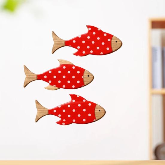 3 Pcs Wood Fish Nautical Wall Decor, Rustic Hanging Tropical Fish Sculpture, Vintage Beach Coastal Theme Fish Wall Art for Lake House, Bathroom,