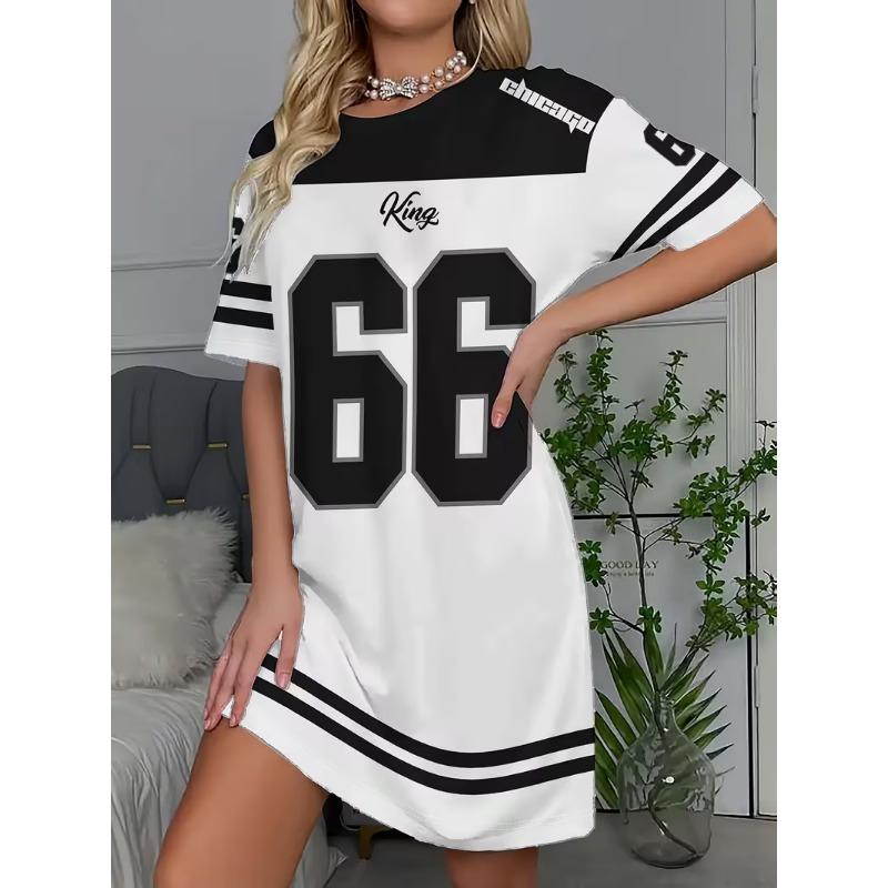 Mid-length dress with contrasting color design, suitable for both going out and at home