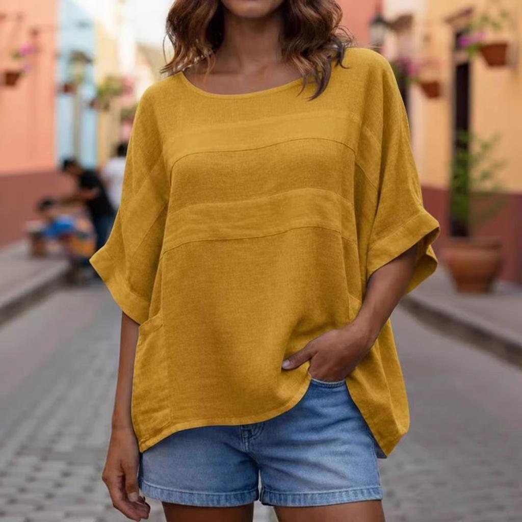 Damenmode, lässig, Sommer, Frühling, einfarbig, bedruckt, 3/4-Ärmel, O-Ausschnitt, Blusen und Hemden