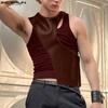 INCERUN Men Sleeveless Front Cross Irregular Casual Patchwork Tank Tops