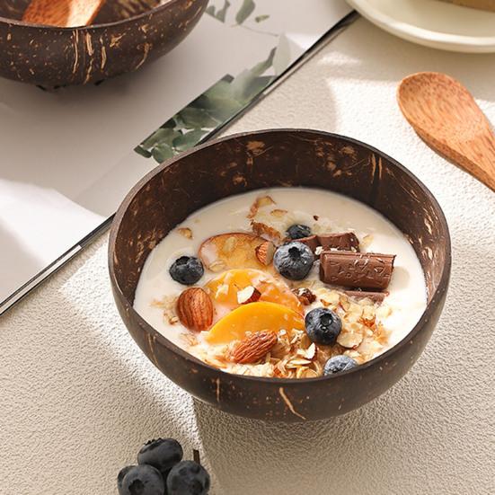 Coconut Bowl with Wood Spoon Natural Dinnerware Handmade Food Safe Bowl for Oatmeal
