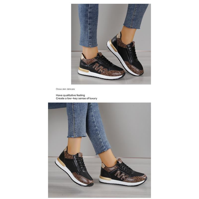 Plus Size Women's Shoes 2025 Spring/Fall Women's Patchwork Lace-Up Leather Casual Sneakers Flats