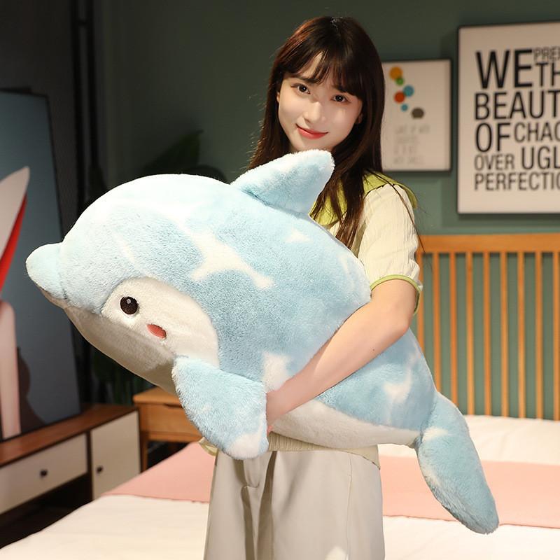 Adorable Dolphin Plush Toy Ocean Stuffed Animal Pillow In Soft Light Blue