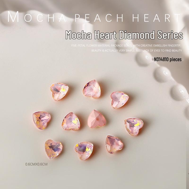 

Colorful Mocha Peach Heart Rhinestones Nail Art Accessories - 10pcs