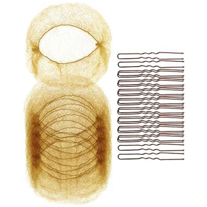 

20 Hair Net 50 U Shaped Hair Pins Set 19.69 Elasticity Invisible Elastic Mesh Hair Net Hair Accessories Set for Dance 1 золотой