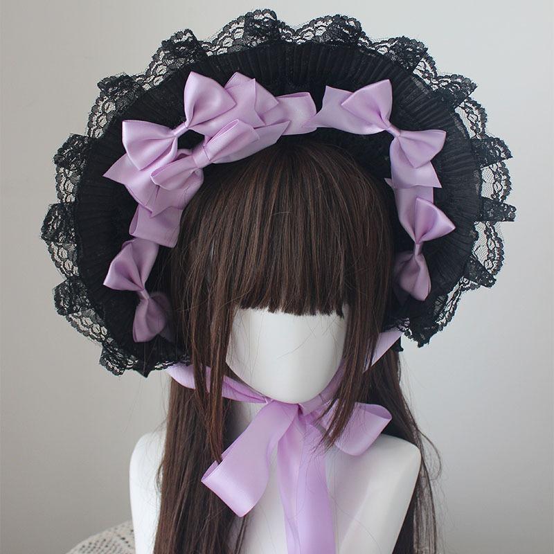 Cappello Gotico Nero Scuro per Ragazza Cappello Vittoriano Vintage Cosplay Lolita Bellissimo Cappello di Pizzo Copricapo