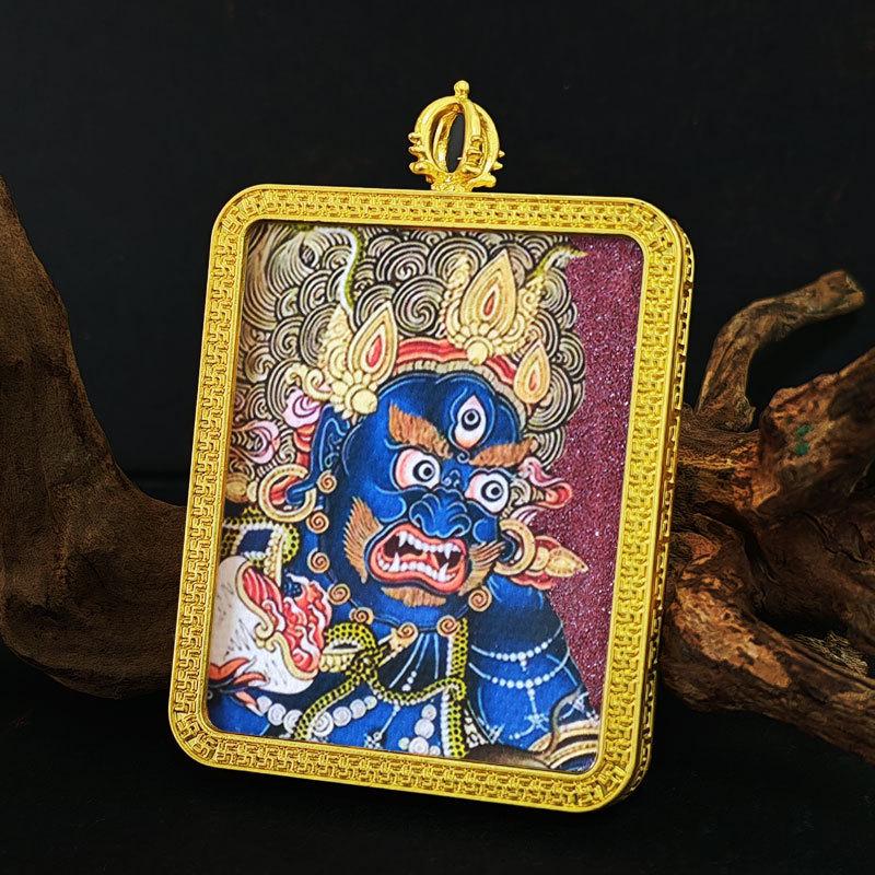 Zodiac Cinnabar Thangka Pendant - Eight Guardian Deities Amulet Box (Samantabhadra & Manjushri)