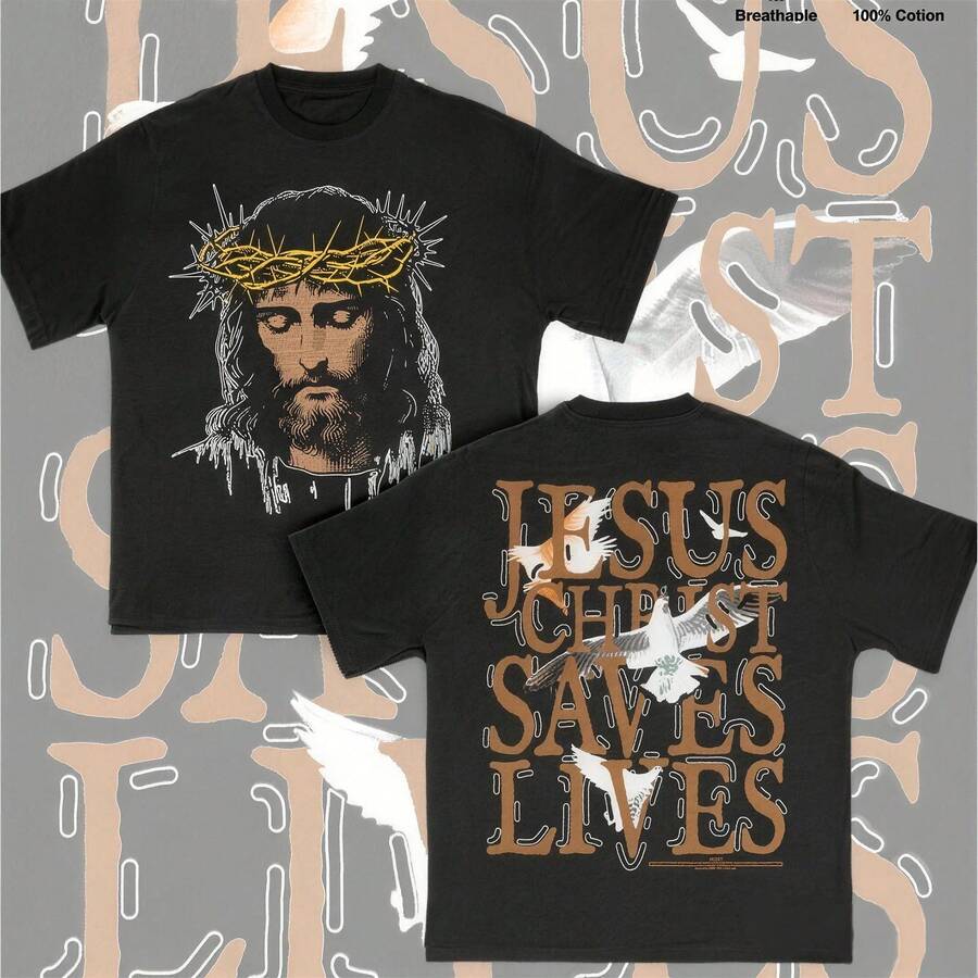 

Jesus Christ Crown Of Thorns Graphic Print Unisexs Oversized TShirt Casual Everyday Wear USA100 S