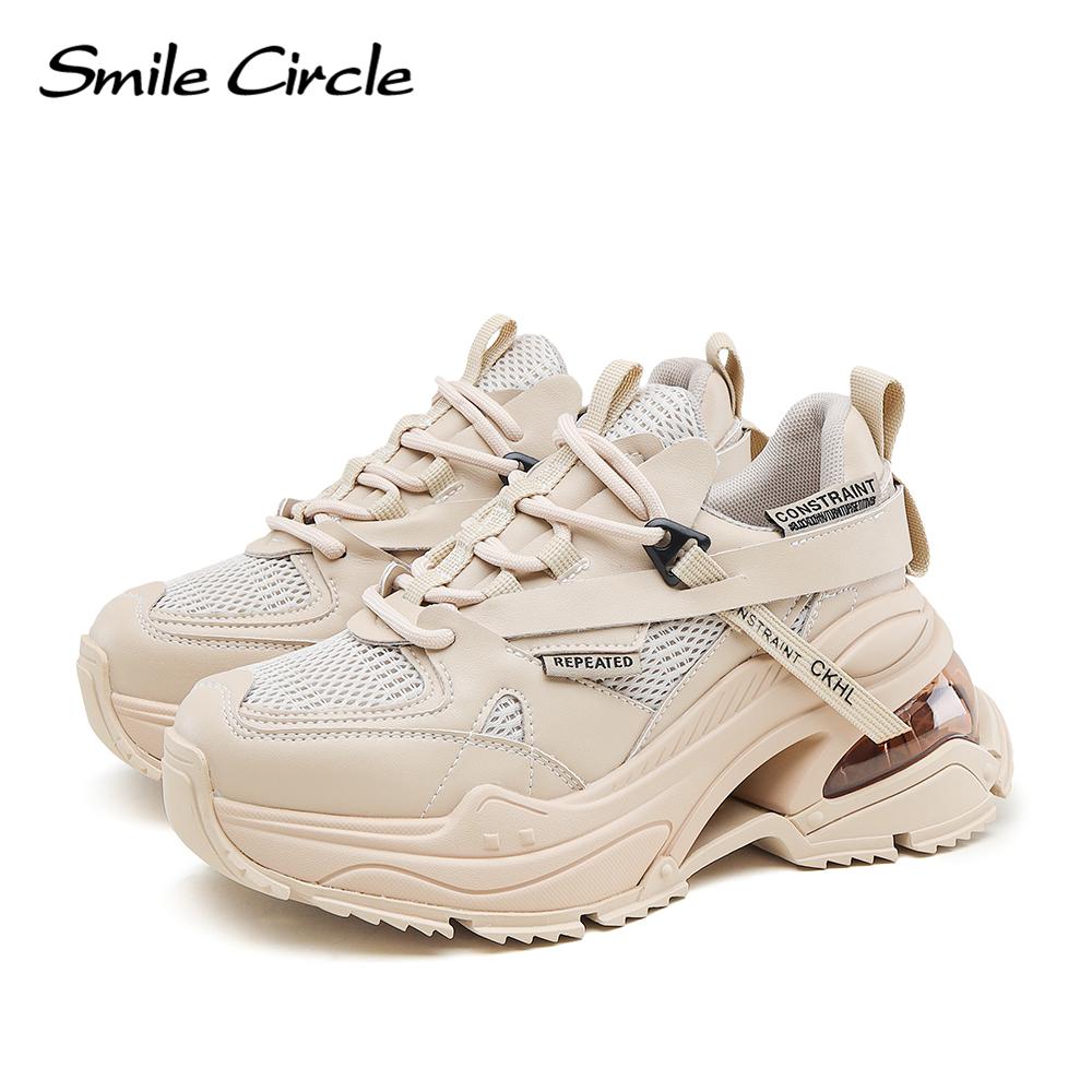 Klobige Sneakers für Damen, flache Plateau-Sneaker, Schnürung, lässige runde Zehen-Sneaker, Damenschuhe, Sneaker