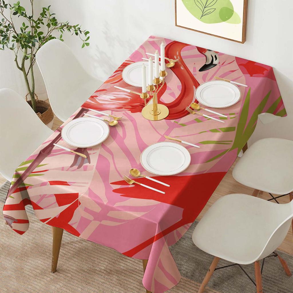 Tropical Flamingo Rectangular Polyester Tablecloth for Dining and Coffee Tables