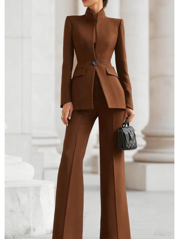 2026 Euro-Amerikanisches Damen Langarm Unifarben Ein-Knopf Blazer & Hosen Set