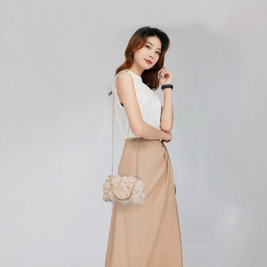 greentaya Party Bag, Wedding Petal Bag, Large Lace Women's Handbag, Perfect for Receptions and Guests (Apricot)