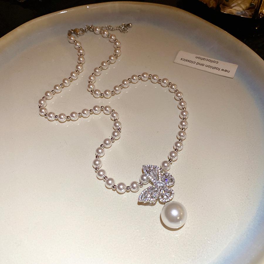 Butterfly Shimmer 18k Gold Zircon Pearl Jewelry Set for Women: Earring, Necklace, Bracelet.