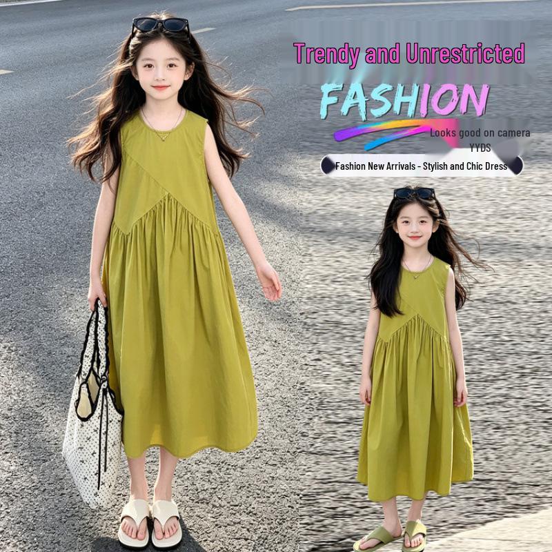 2026 Stilvolles ärmelloses Midi-Sommerkleid für Mädchen - Lässiger Rock für größere Kinder