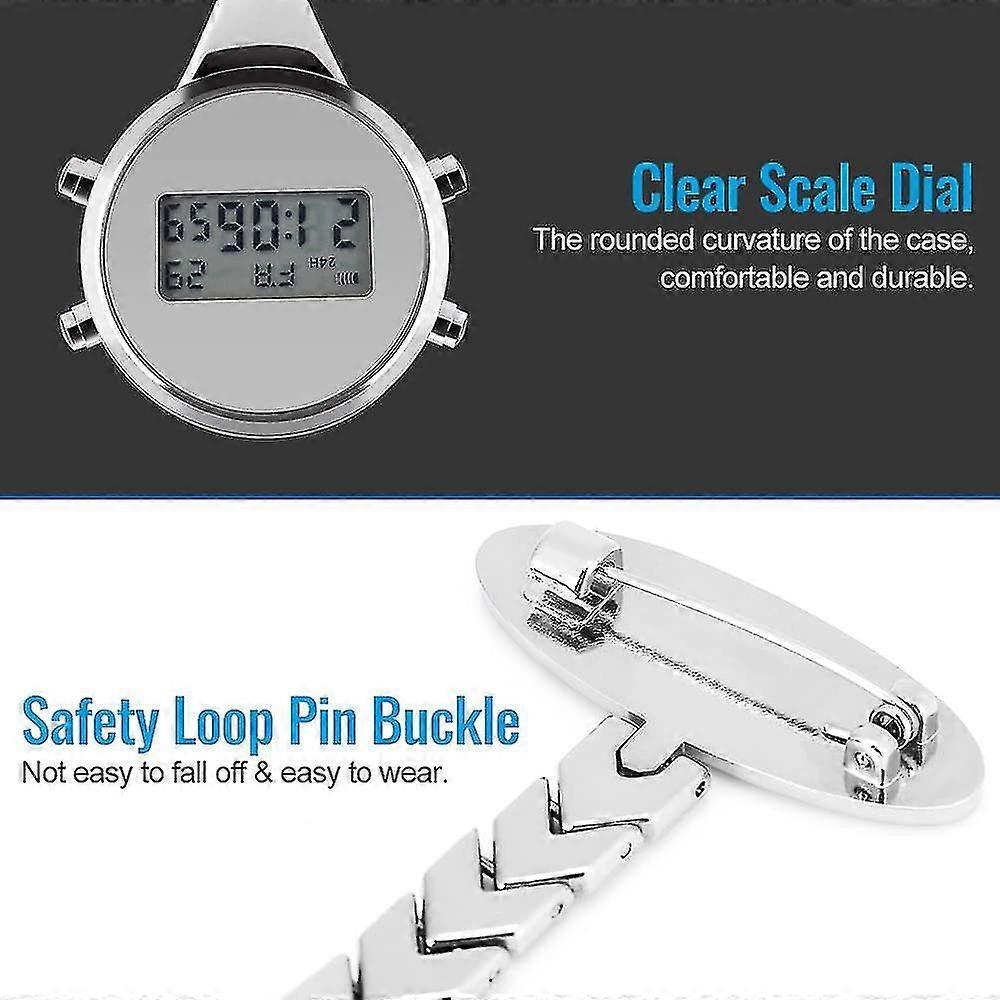 Nurse Pocket Watch, Multifunction Digital Nurse Watch Brooch Pin Nurse Watch With Luminous Calendar