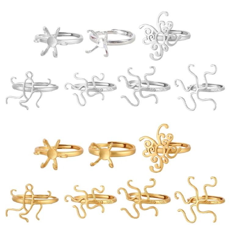 Women Opening Blank Rings Base Bracket Tray DIY Setting Jewelry Findings Making