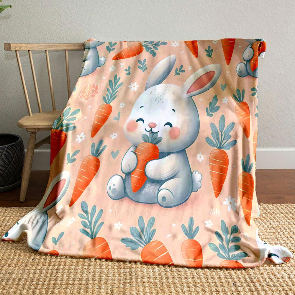 Cute Bunny with Carrots Pattern Print Blanket Soft and Cozy Perfect for the Living Room Bed Sofa or a Nap,gift