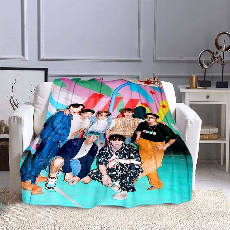 BTS Kpop Deken Plaid Kpop Cadeau Flanellen Deken voor Tienermeisjes Volwassenen Warm Pluche Plaid voor Bed Bank Sofa