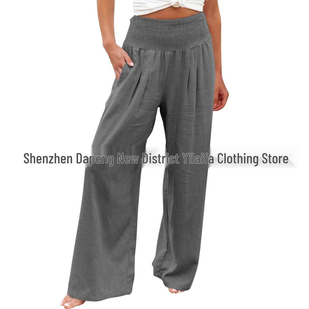 2024 Spring Women's Casual Cotton and Linen Mid-Waist Long Pants - European & American Style