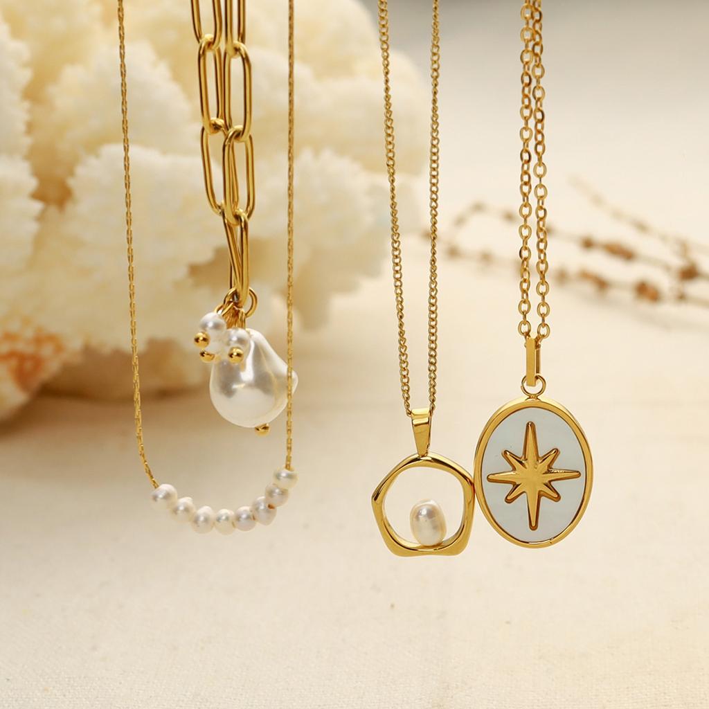 Simple Love Shell Pearl Necklace Does Not Fade Women'S Niche High-End Feeling Plated 18K Gold Collarbone Chain Necklace Jewelry