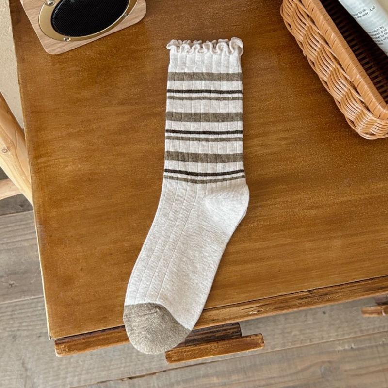 Black Fungus Lace Socks, Women's Spring and Autumn Cloth Label Long Socks, Pure Cotton Breathable and Versatile Mid-calf Socks