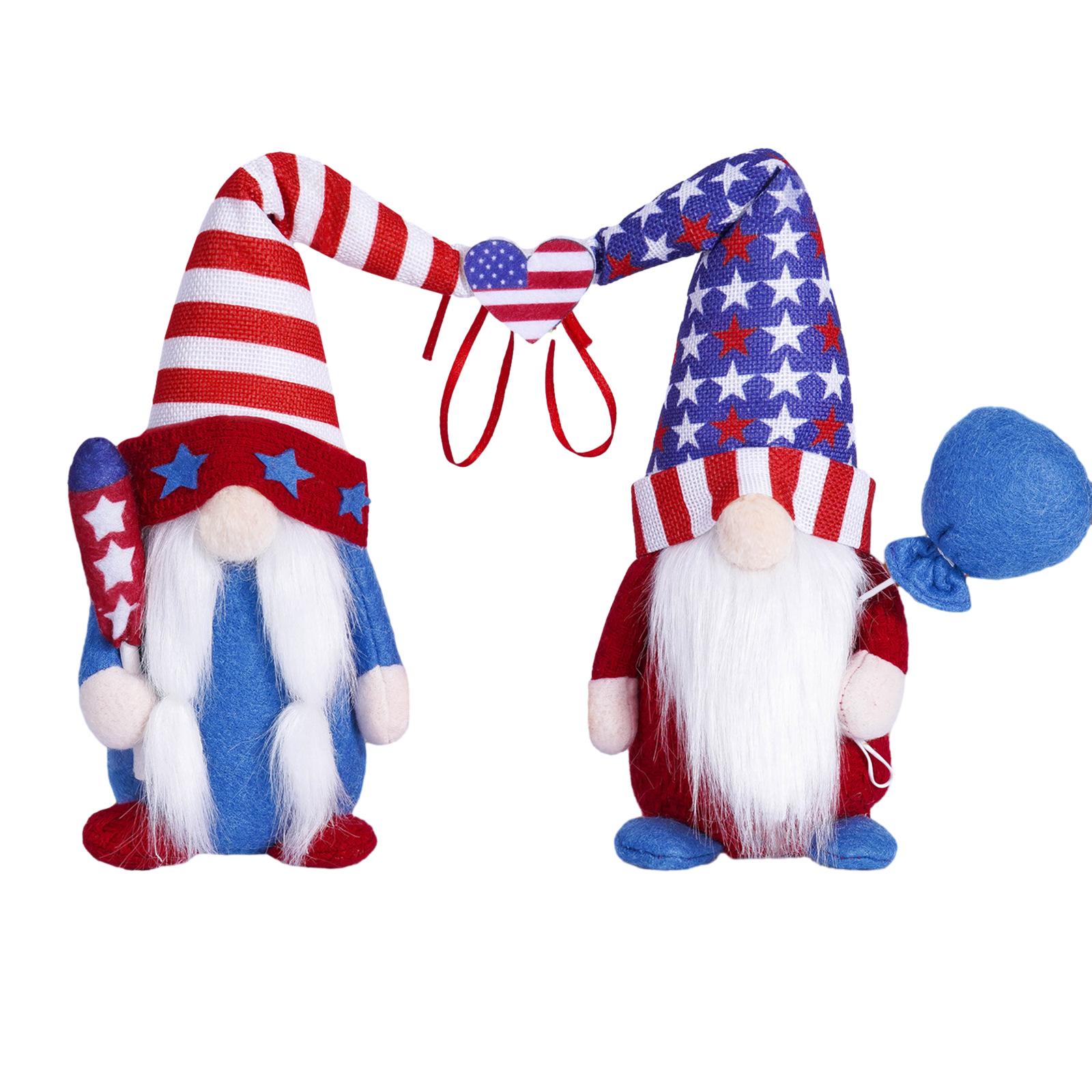 US Independence Day Heart Dwarf & Old Man Faceless Doll Set - Festive Ornaments & Gifts