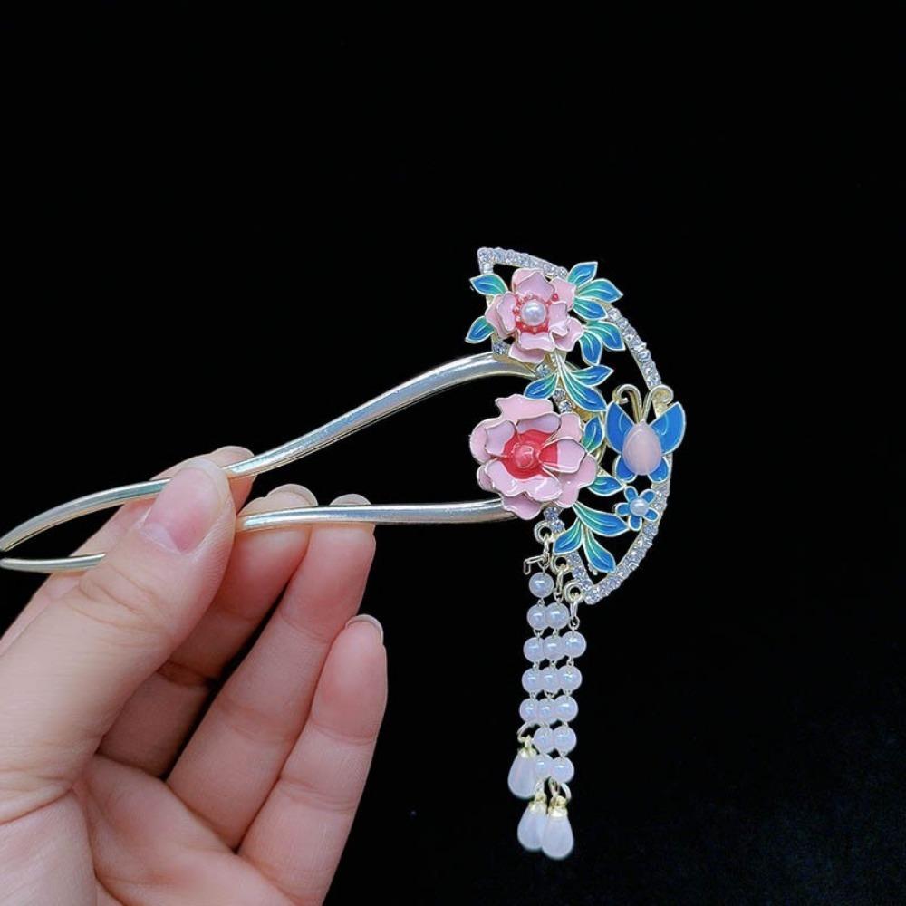 Luxury U Shape Butterfly Flower Tassel Hairsticks for Women New Chinese Style Fashion Hairpin Hair Clasp Hanfu Hair Accessories