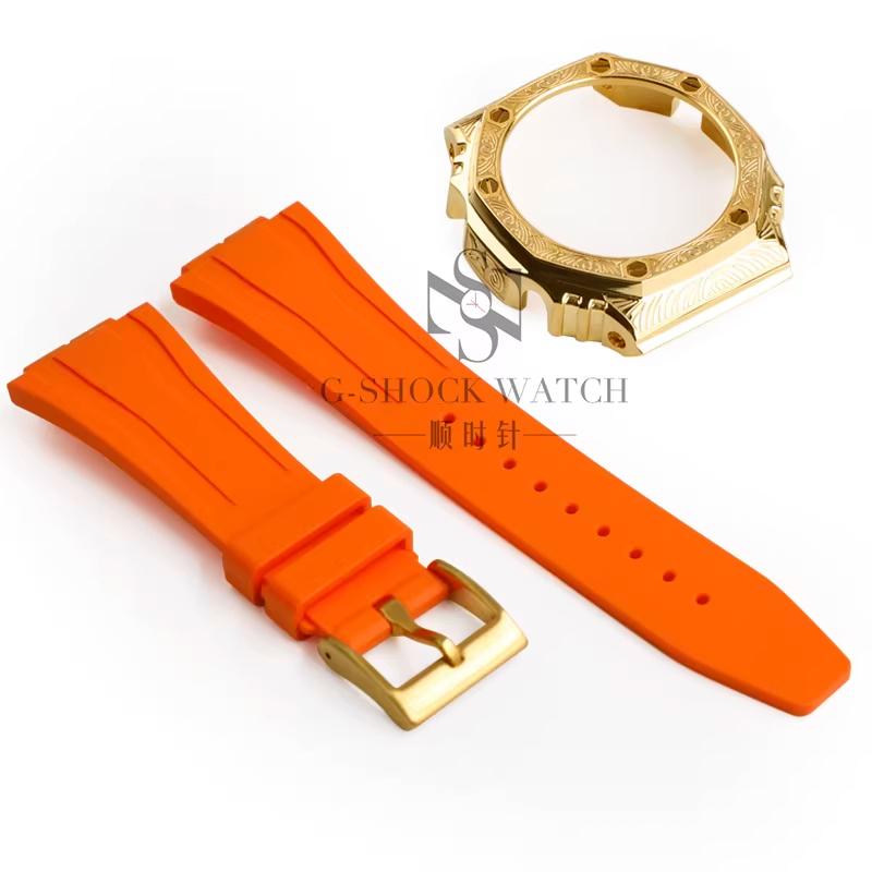GA2100 Para Casio Carvalho de Fazenda Escultura Caixa de Metal Pulseira de Resina GA2100/2110 Escultura Modificada GM2100 GBM2100 Caixa Acessórios de Relógio
