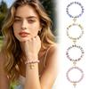 Women Bracelet Blue White Ceramic Beads Decor Elastic Rope Bracelet with Stainless Steel Charm Wristwear Jewelry Accessory