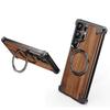 Pifan Luxury Electroplate 360 Degree Rotating Solid Wood Shockproof Phone Case with Magnetic Ring Holder for S25Ultra