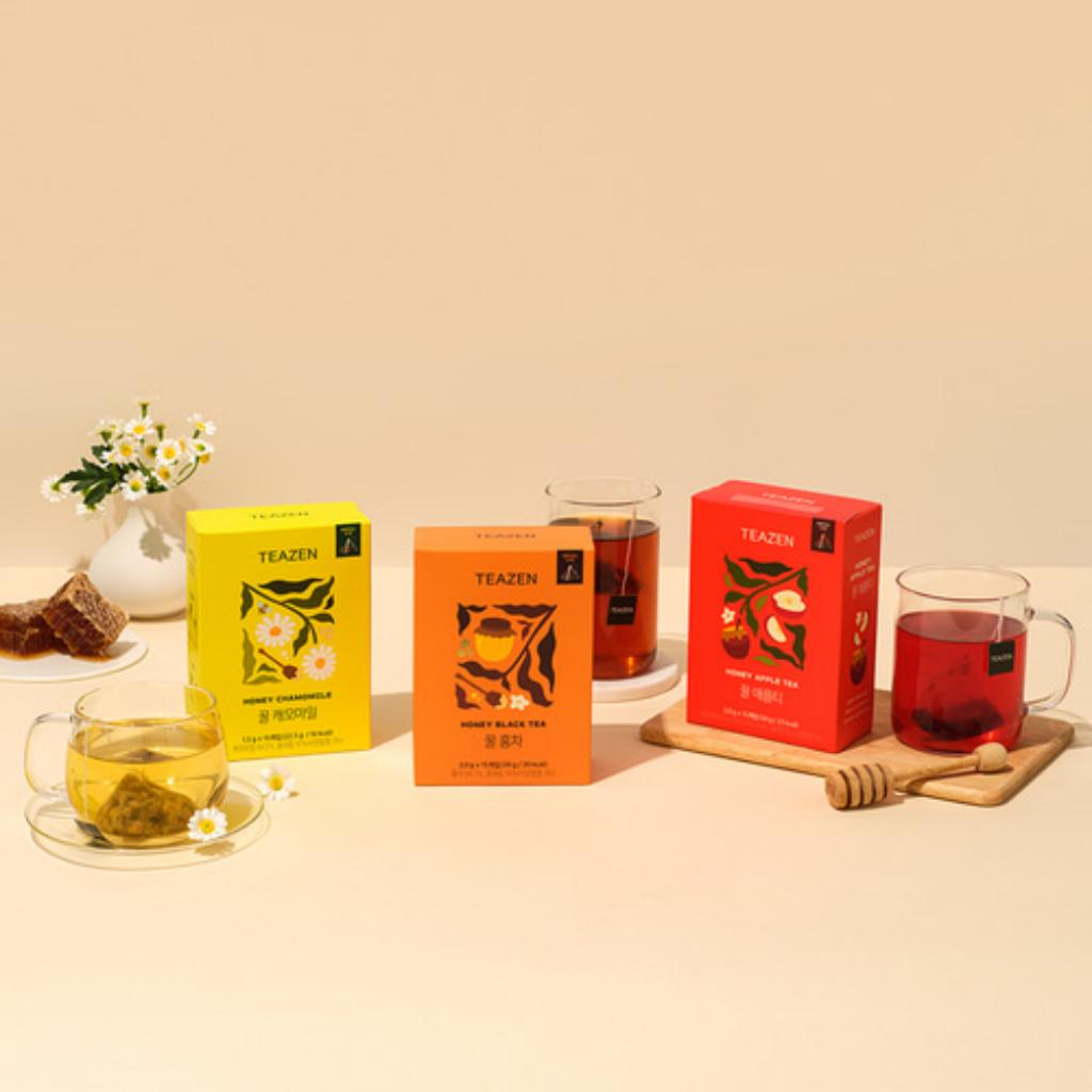 [TEAZEN] Honey Tea Triangle Tea Bag(Honey Black Tea, Honey Chamomile, Honey Apple)