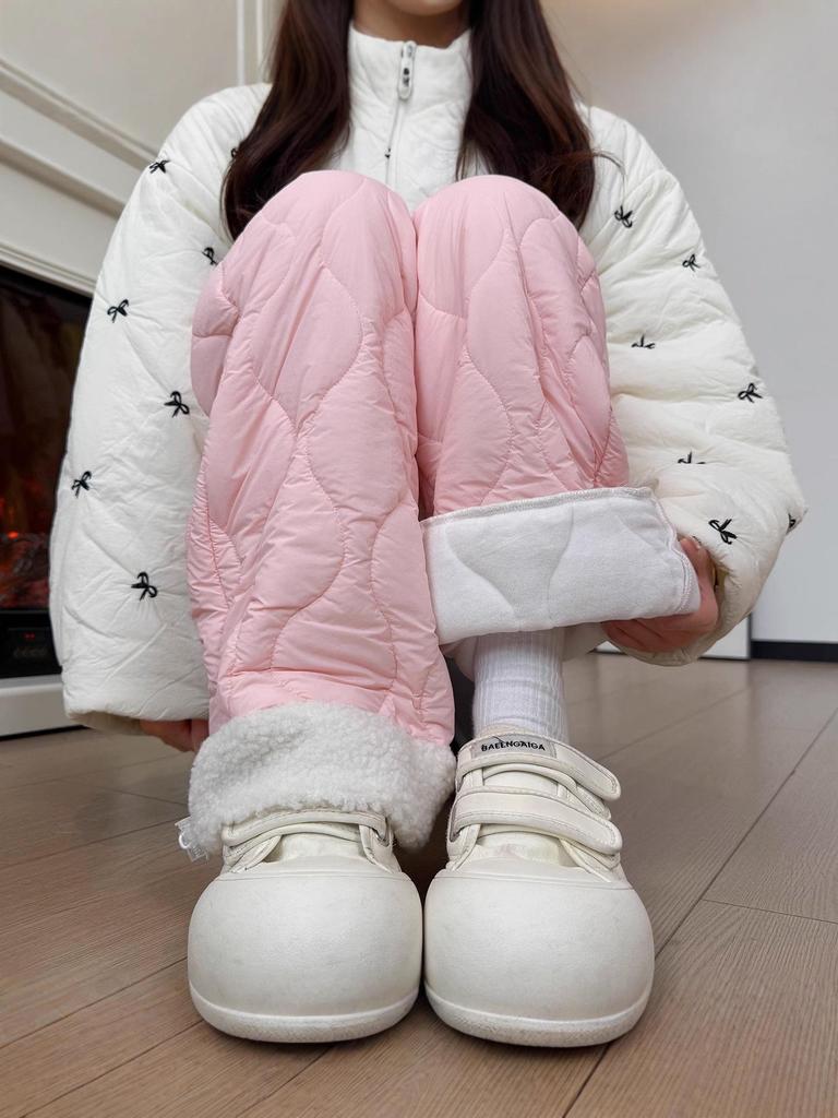 Women's Blue Northeast Fleece-lined Wide-leg Cotton Pants for Autumn/Winter - Windproof, Coldproof Ski Wear