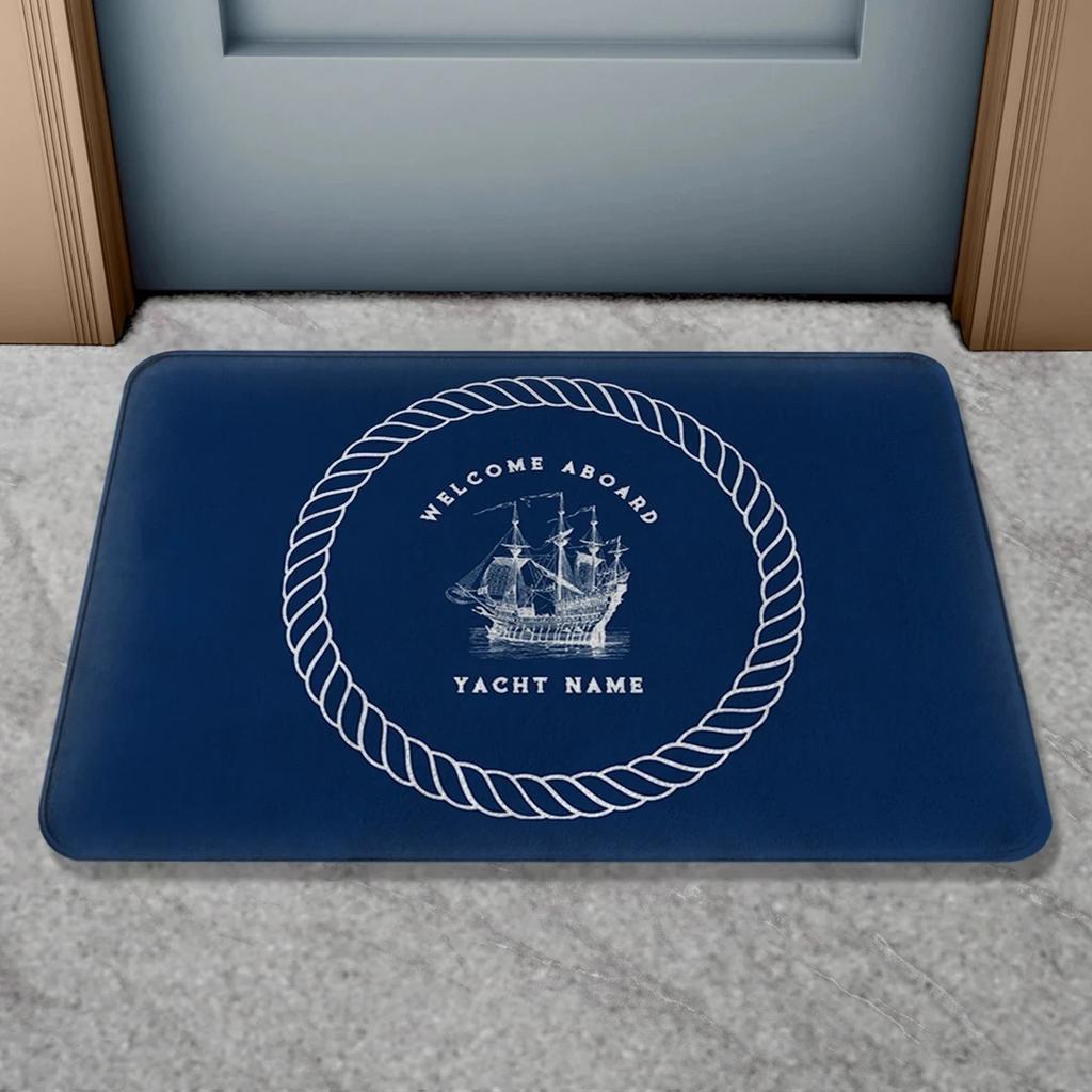 Boat Name Doormat Personalized Nautical Anchor Compass Ship Wheel Rope Non-Slip Bath Mat Yacht Decor Indoor Outdoor Welcome Ru