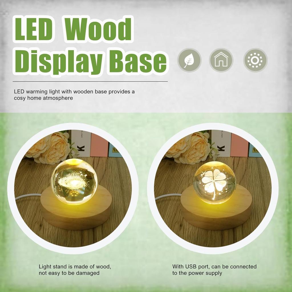 10 Pcs Wooden LED Display Bases Round Wood Display Lighted Bases for Glass Art LED Lighted Display Stand Bases for 3D Crystal Ball Room Office Home