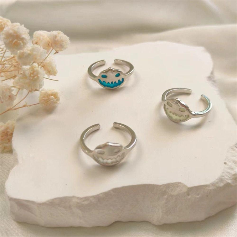 

Fluorescent Glowing Halloween Ring Open Light Finger Ring Coll Luminous Skull Ring Overlay blue-Style D